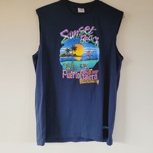 Vintage Dibuho Mens Graphic Tank Top Philippines Size Large Sunset Beach